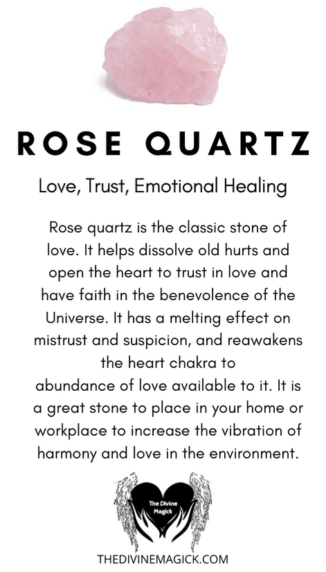 Rose Quartz Crystal Meaning Card | The Divine Magick